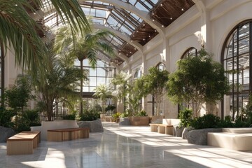 Grand Botanical Conservatory with Lush Greenery and Natural Light