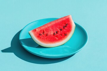Vibrant Watermelon Slice on Turquoise Plate, Summer Refreshment