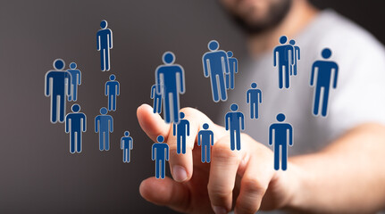 Connecting to the global network. Hand interacting with a digital interface. Social connection and human relati