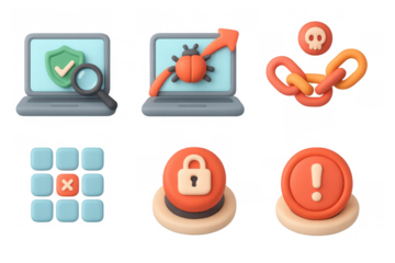 Cyber security concepts: icons of protection, threat detection, and digital safety for graphic design