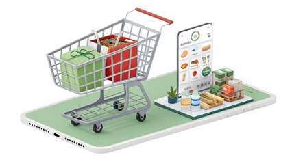 Shopping cart, Shopping basket icon. Web store, Internet Shopping concept. 3d rendering