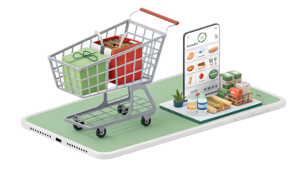 Shopping cart, Shopping basket icon. Web store, Internet Shopping concept. 3d rendering