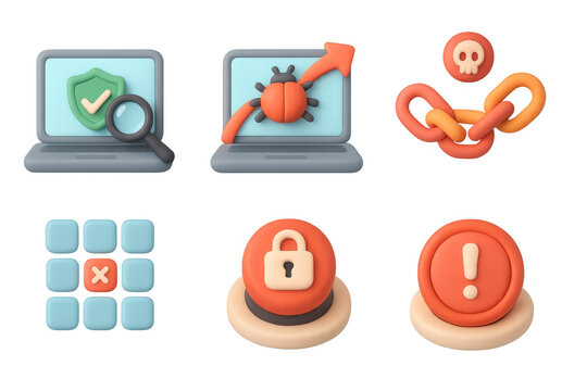 Cyber security concepts: icons of protection, threat detection, and digital safety for graphic design