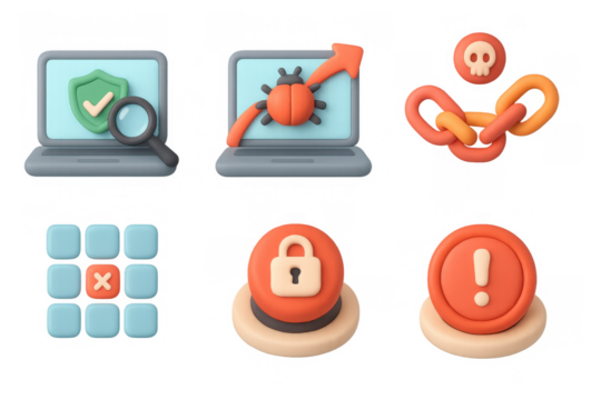 Cyber security concepts: icons of protection, threat detection, and digital safety for graphic design