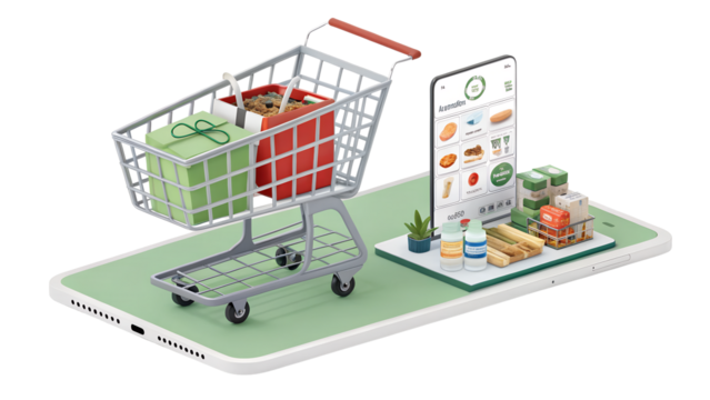 Shopping cart, Shopping basket icon. Web store, Internet Shopping concept. 3d rendering