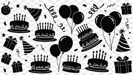 Celebration birthday party elements seamless pattern with cakes balloons gifts