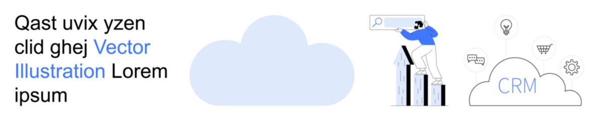 Cloud computing, CRM tools, business analytics, data management, digital marketing, technology solutions. A person analyzing growth data with cloud technology and CRM integration. Cloud computing