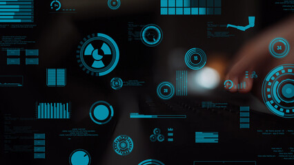 Glowing blue graphs and charts on a digital interface create a modern representation of data visualization, ideal for technology and analytics concepts. Xenic