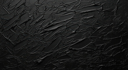 Abstract textured black surface with dynamic brush strokes and rich details creating a modern, dramatic artistic background