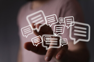 Concept of digital communication, messaging, and online interaction visualized through floating message bubbles. Ideal for articles or social me
