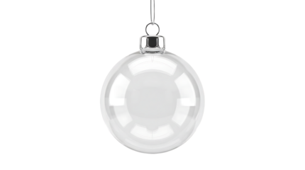 christmas ball bauble glossy transparent glass blank christmas silver hanging from top upright 3D rendering isolated