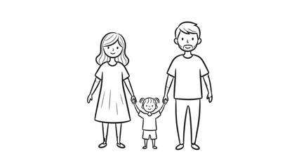 Illustration of a family with a mother, father, and daughter holding hands.