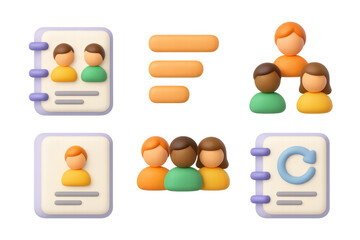 Colorful cartoon icon set for communication and teamwork concepts