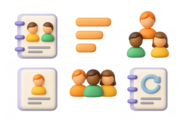 Colorful cartoon icon set for communication and teamwork concepts