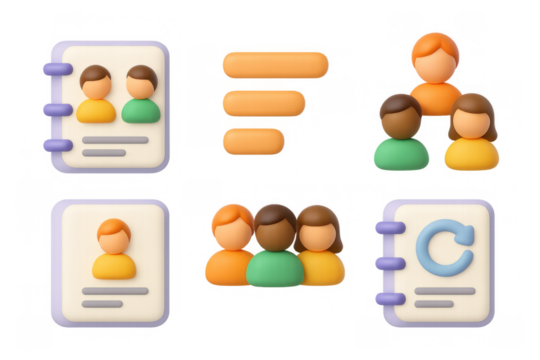 Colorful cartoon icon set for communication and teamwork concepts