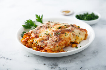 Homemade enchilada with sweet corn