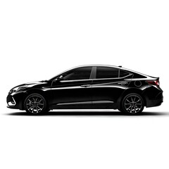 Fototapeta premium Sleek black sedan parked against a plain white background showcasing its modern design and clean lines in a professional studio photograph.