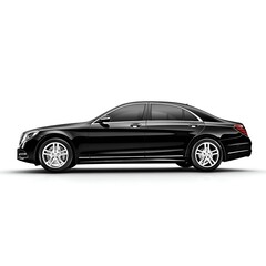 Fototapeta premium A sleek black luxury sedan stands on a white background, showcasing its elegant design and sophisticated features in a studio setting perfectly.