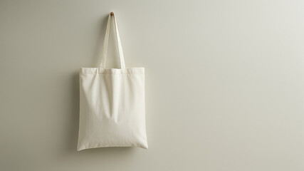 Simple white tote bag hanging on a wall