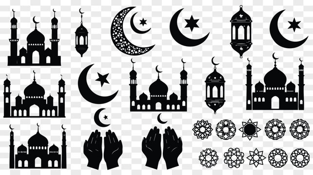 Islamic cultural symbols in black and white vector design elements
