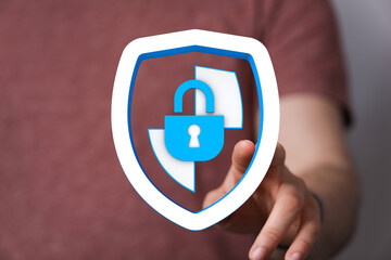 Concept of cybersecurity, data protection and secure online transactions. Padlock shield icon represents security and privacy for sen © vegefox.com