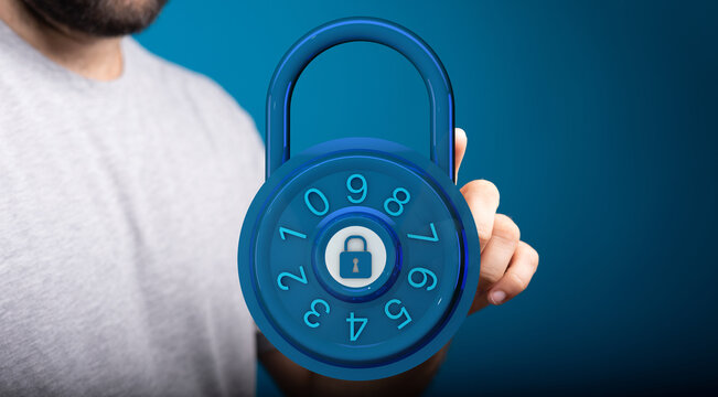 Concept of cybersecurity with a padlock. Encryption, data protection, privacy, and digital security. Protecting