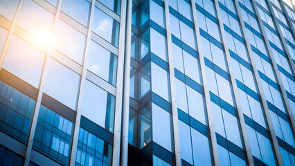 Stunning modern glass skyscraper reflecting the sky corporate branding and financial backgrounds