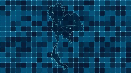 Digital grid map animation of Thailand, Technology, Communication, Transportation - Powered by Adobe