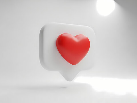 3d red heart like icon in white speech bubble notification symbol