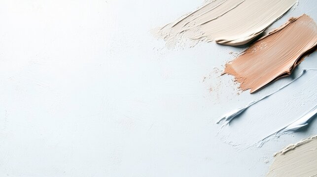 Close-up of makeup swatches in various colors on a white background, demonstrating texture and color variations. - Powered by Adobe