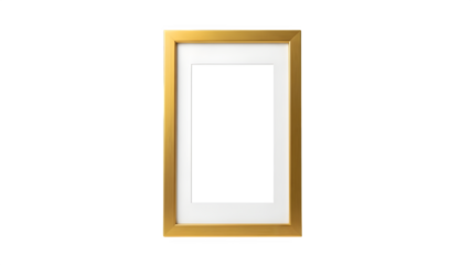 Elegant gold picture frame with empty white space isolated on transparent background