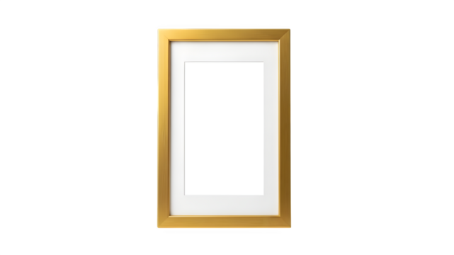 Elegant gold picture frame with empty white space isolated on transparent background