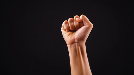 Raised fist symbolizing strength and unity against dark background