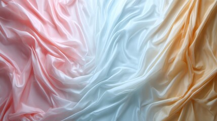 A beautifully arranged flow of silk fabrics in soft pastel colors, creating a soothing visual experience that evokes elegance, softness, and tranquility.