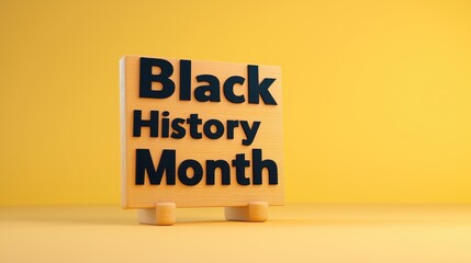 Black history month text on wooden display against yellow background