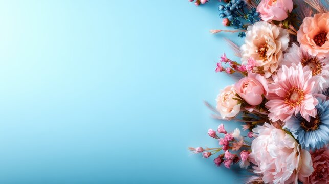 An exquisite collection of flowers displayed artistically, showcasing vibrant colors and intricate details, perfect for celebratory occasions and conveying joy and beauty through nature.