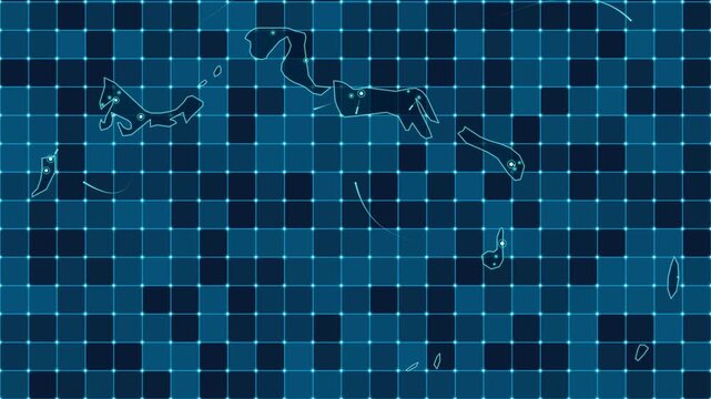 Digital grid map animation of Turks and Caicos Islands, Technology, Communication, Transportation