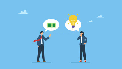 Businessman mentor help employee to get new light bulb idea. Mentor, advisor to motivate employee or inspiration, training or guidance help personal development to reach success, coaching.