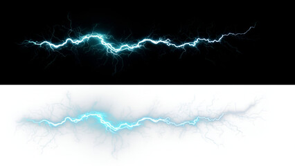 lightning in blue, Bright blue lightning bolt electric sparks and glowing energy, effect on a transparent background. Perfect for use in digital art, graphic design, animations, games