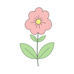 Hand Drawn Flower With Pink Petals and Green Leaves