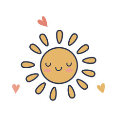 Cute Smiling Sun with Heart Rays in Playful Style