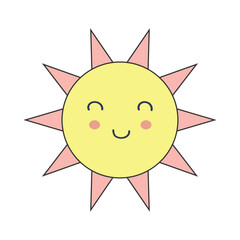 Happy Pastel Kawaii Sun Smiling with Pink Rays and Yellow Face