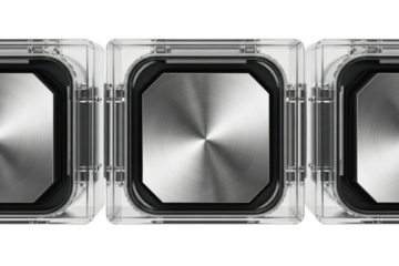 Modern transparent electronic devices with metal center isolated on transparent background