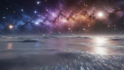 Cosmic landscape abstract imagery of starry galaxy and illuminated horizon