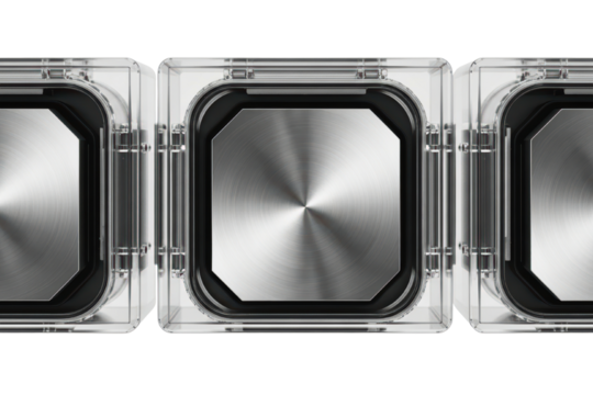 Modern transparent electronic devices with metal center isolated on transparent background