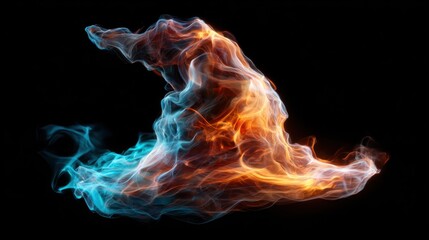 An abstract representation of flame-like shapes featuring vibrant hues of orange and blue, evoking energy, motion, and the beauty of fluid dynamics in artistic expression.