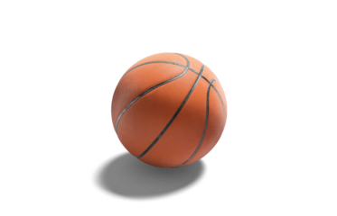 Blank leather basketball ball mock up, png, transparent background, 3d rendering. Empty sphere for basket player mockup cut out. Clear professional equipment for basketbal match or tourney template.