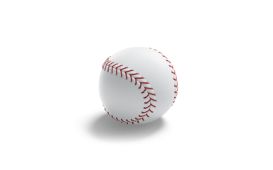 Blank white baseball ball with red seam mockup png, transparent background, 3d rendering. Empty leather fastball for american game mock up. Clear basebal bal for pitch or throw template.