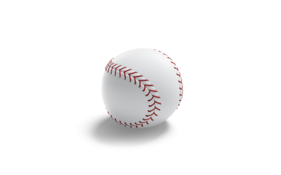 Blank white baseball ball with red seam mockup png, transparent background, 3d rendering. Empty leather fastball for american game mock up. Clear basebal bal for pitch or throw template.