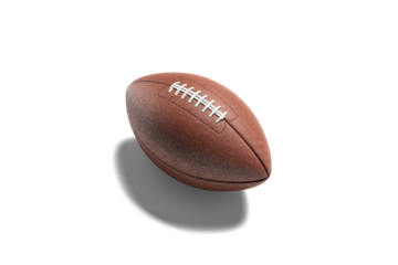 Blank brown american soccer ball mockup, png, transparent background, 3d rendering. Empty rugby or football leather bal mock up cut out. Clear sport oval for national usa competition template.